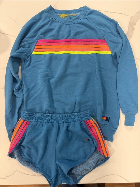 Aviator Nation Tops - Aviator Nation Crewneck & Shorts Set with Neon Rainbow Stripes
